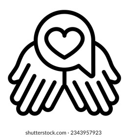 Two hands and dialogue with heart, love stories line icon, dating concept, romantic vector sign on white background, outline style icon mobile concept web design. Vector graphics.