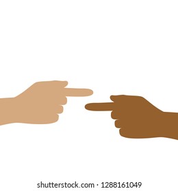 two hands with different skin color show each other vector illustration EPS10