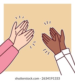 Two hands from different skin tones giving a high five, symbolizing success, diversity, teamwork, and positive connection
