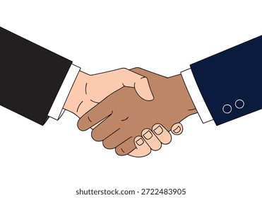 Dos manos de diferentes tonos de piel temblando en un apretón de manos con mangas Acuerdo negocio