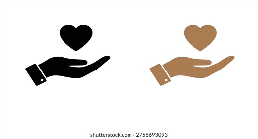 Two hands of different skin tones offering hearts, symbolizing love, care, and diversity