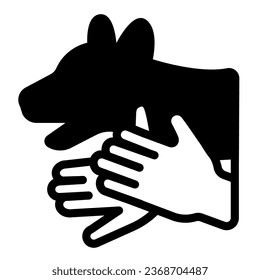 Two hands and a dog shaped shadow solid icon, theater concept, shadows theatre vector sign on white background, glyph style icon for mobile concept and web design. Vector graphics