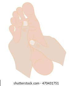 two hands doing foot massage. vector illustration