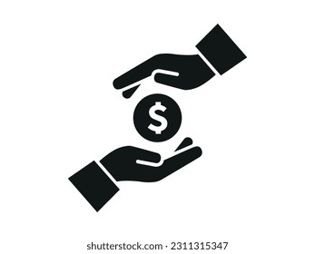 Two hands with dollar sign coin. Coin in hands finance icon. Financial vector illustration isolated on white. svg