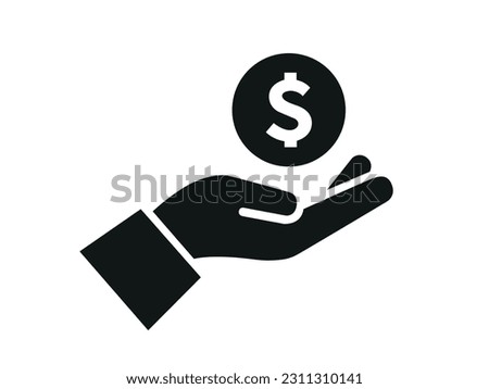 Two hands with dollar sign coin. Coin in hands finance icon. Financial vector illustration isolated on white.