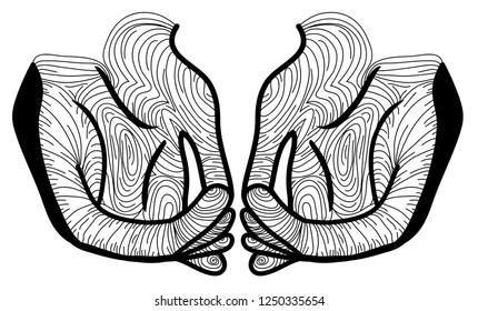 Two hands drawn with black lines