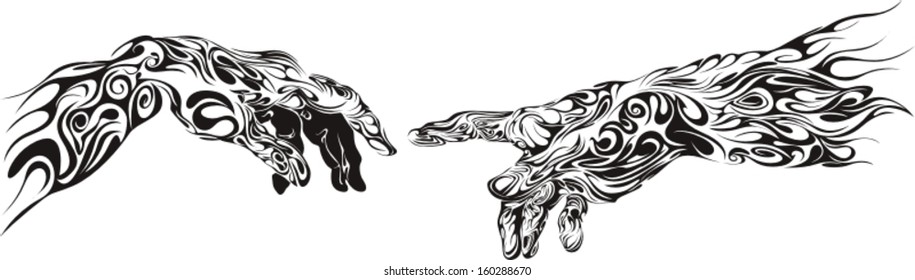 Michelangelo Hands Stock Vectors Images Vector Art Shutterstock   Two Hands Drawn Curly Pattern 260nw 160288670 