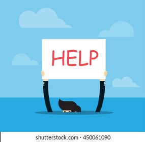 two hands of drowning man in sea asking for help