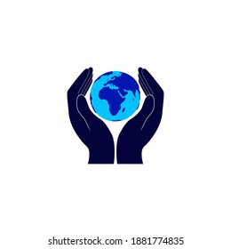 two hands and earth vector illustration for an icon or symbol