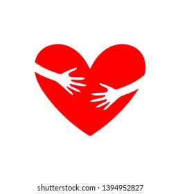 Two hands embrace the heart. Template for world hug day or Valentine's day.