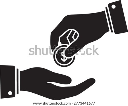 Two hands exchanging a dollar coin with a secure grip