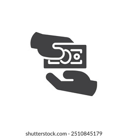 Two hands exchanging money vector icon. filled flat sign for mobile concept and web design. Money Transfer glyph icon. Symbol, logo illustration. Vector graphics