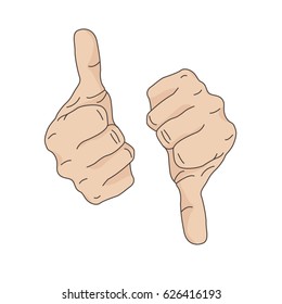 Two hands expressing approval and disapproval. Thumbs up and down