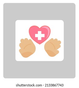 two hands extending to receive the heart for medical treatment