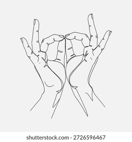 Dos manos con los dedos entrelazados, formando un gesto, en un estilo de dibujo de línea simple.