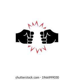 Two Hands Fist Bump icon. Fists Punching as Greeting. Respect, Fight, Conflict and Handshake concept. Punch between Two Fists. Vector illustration.