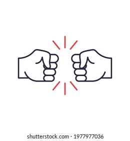 Two Hands Fist Bump line icon. Fists Punching as greeting. Respect, Fight, Conflict and Handshake concept. Punch between two Fists. Editable stroke. Vector illustration.