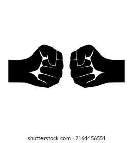 Two hands fist fight. Fists bump silhouette. Conflict symbol. Vector isolated on white.