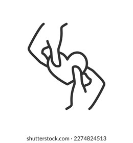 Two hands folding heart symbol, love, linear icon. Line with editable stroke