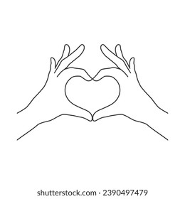 Two hands in the form of a heart line icon love sign vector