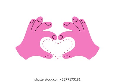 Two hands form heart sign from fingers. Symbol of love. Valentine card. Reconciliation concept. Vector illustration
