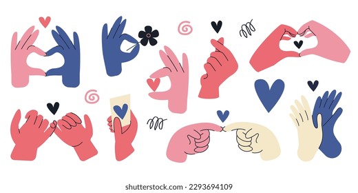 Two hands form heart sign with fingers. Symbol of love. Valentine card. Reconciliation concept. Vector illustration