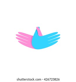 Two Hands Form The Shape Of A Bird. Illustration Of Silhouette Of A Dove. Vector Logo Template.