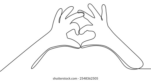 Two hands forming a heart in a continuous one line drawing, symbolizing love and connection in relationships.