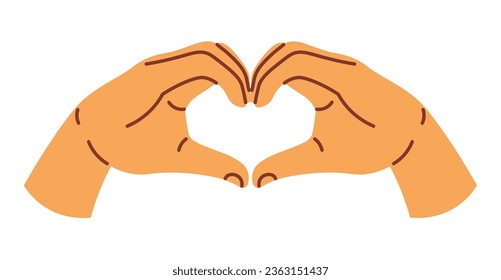 Two hands forming heart shape with fingers, isolated icon of arms showing and expressing love, affection and romantic feelings. Gesturing with signs and symbols. Vector in flat style illustration