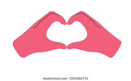 Two hands forming a heart shape with fingers. Symbol of love, care, support and affection. Hand drawn isolated vector illustration.