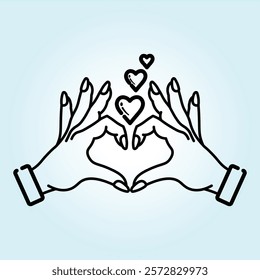 Two hands forming a heart shape with small hearts floating above.  A symbol of love and affection.