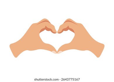 Two hands forming heart shape gesture isolated on transparent background PNG. love symbol hand sign vector illustration