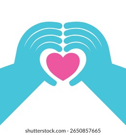 Two hands forming a heart shape with a pink heart in the center – romantic vector illustration for wedding invitations, love posters, romantic digital design, emoji, stickers, etc. 