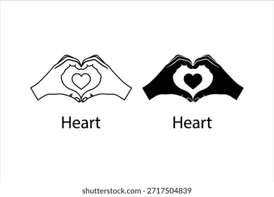Two hands forming a heart shape, one in outline and one filled, with the word 'Heart' below each.