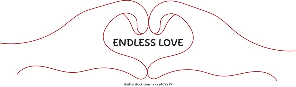 Two Hands Forming Heart Shape with Endless Love Typography Line Art Vector