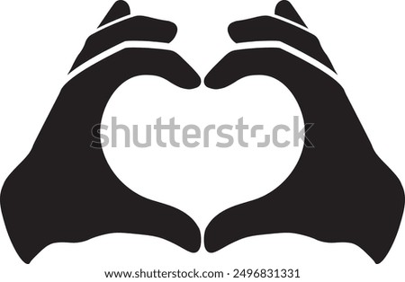 Two hands forming a heart shape. Hand silhouettes making a hand heart gesture. Black silhouettes on transparent background