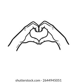 Duas mãos formando símbolo de coração juntos, amor e conceito de conexão - Ilustração de vetor