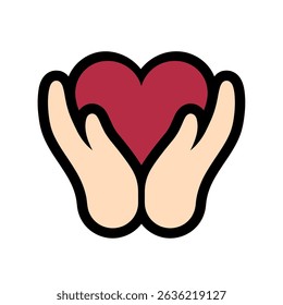 Two hands gently cradle a glowing red heart.
