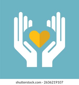 Two hands gently cradle a golden heart.