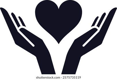 Two hands gently cradling a heart, representing love, care, and affection shared among family, friends, and romantic partners, embodying support and connection in relationships