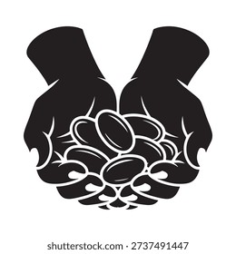 Two hands gently cradling a pile of coffee beans a symbol of cultivation and harvest
