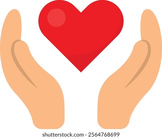 Two hands gently cradling a red heart symbolizing love, care, and compassion