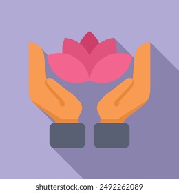 Two hands gently cupping a pink lotus flower, representing environmental protection and conservation