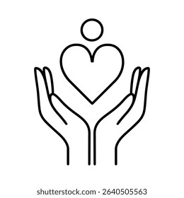 Two hands gently holding a heart with a small circle above
