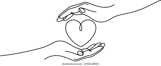 Dos manos que sostienen suavemente un amor del cuidado de la forma del corazón
