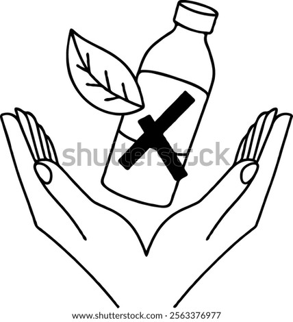 Two hands gently holding a leaf or a sapling to symbolize protection of nature. black white logo, silhouette,