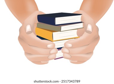 Dos manos sosteniendo suavemente una Pequeña pila de libros