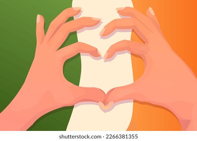 Two hands in gesture heart shape, arms as a sign love in cartoon style background. Positive symbol, feelings.