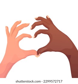 Two hands in gesture heart shape, arms as a sign love in cartoon style isolated on white background. Positive symbol, feelings.