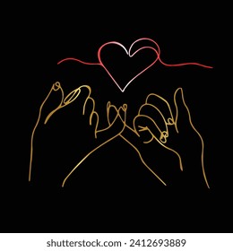 Un gesto de dos manos que significa paz y amor aislado en un fondo negro. Cruzaba los dedos. Icono de corazón de una sola línea. ilustración vectorial de las manos. Dibujado a mano, pareja enamorada. Rescate, asistencia